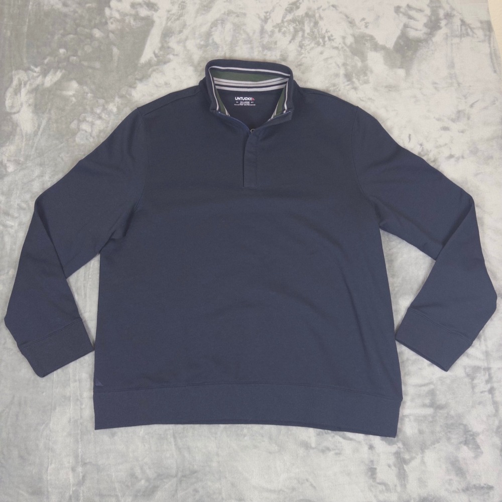 UNTUCKit Corral Quarter Zip Pullover Mens XXL Navy Blue Fleece Sweatshirt 40297